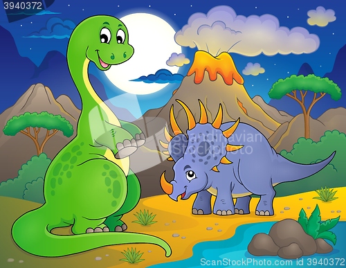 Image of Night landscape with dinosaur theme 7