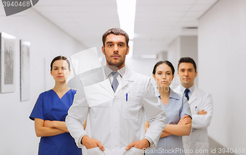 Image of group of medics or doctors at hospital