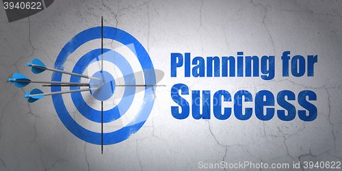 Image of Finance concept: target and Planning for Success on wall background