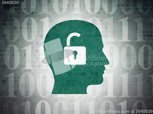 Image of Business concept: Head With Padlock on Digital Data Paper background