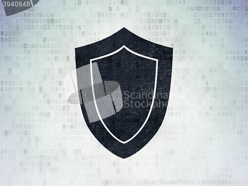 Image of Security concept: Shield on Digital Data Paper background
