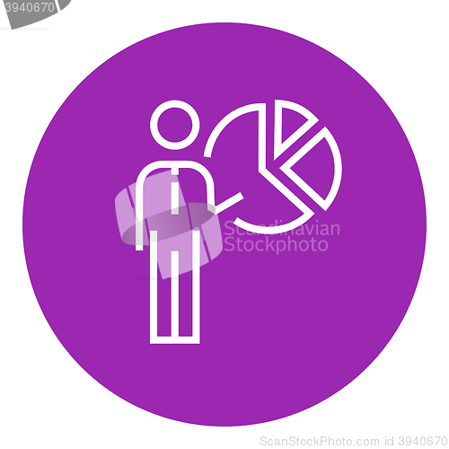 Image of Businessman pointing at the pie chart line icon.