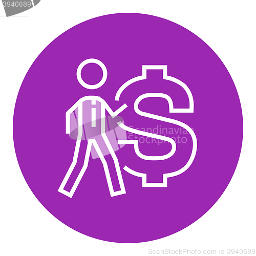 Image of Businessman with big dollar symbol line icon.