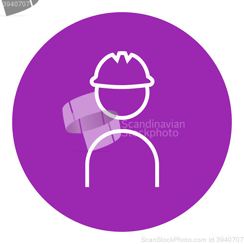 Image of Worker wearing hard hat line icon.