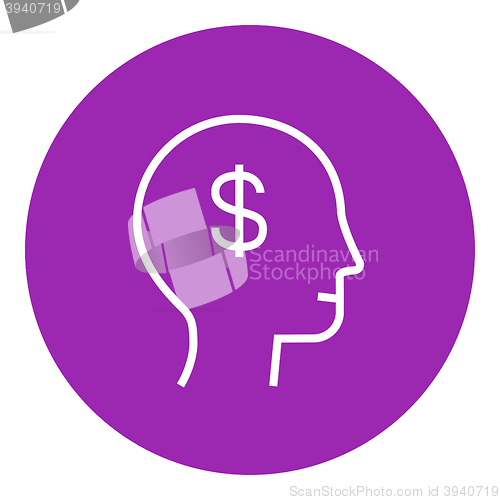 Image of Human head with dollar symbol line icon.