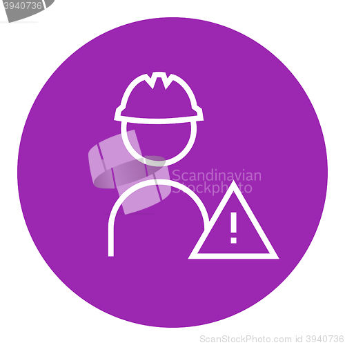 Image of Worker with caution sign line icon.