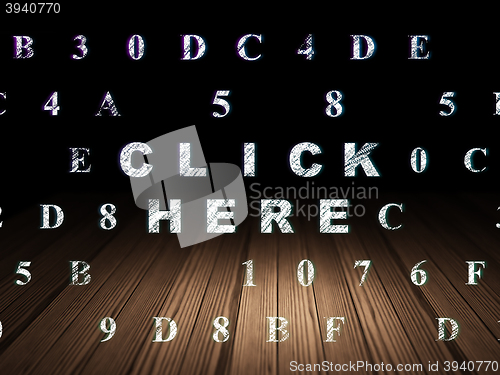 Image of Web design concept: Click Here in grunge dark room