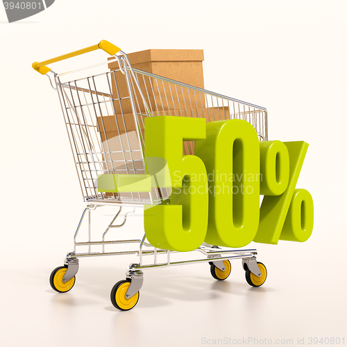 Image of Shopping cart and percentage sign, 50 percent