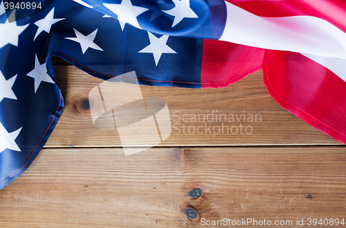 Image of close up of american flag on wooden boards