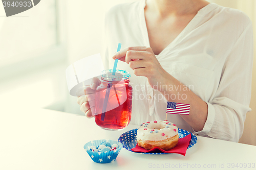 Image of woman celebrating american independence day