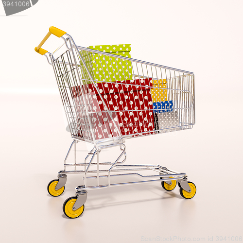 Image of Shopping cart full of purchases in packages