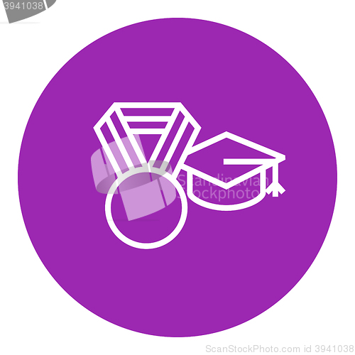 Image of Graduation cap with medal line icon.