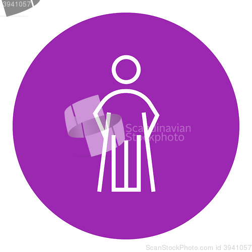 Image of Man with crutches line icon.