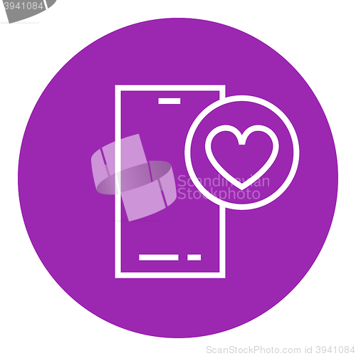 Image of Smartphone with heart sign line icon.