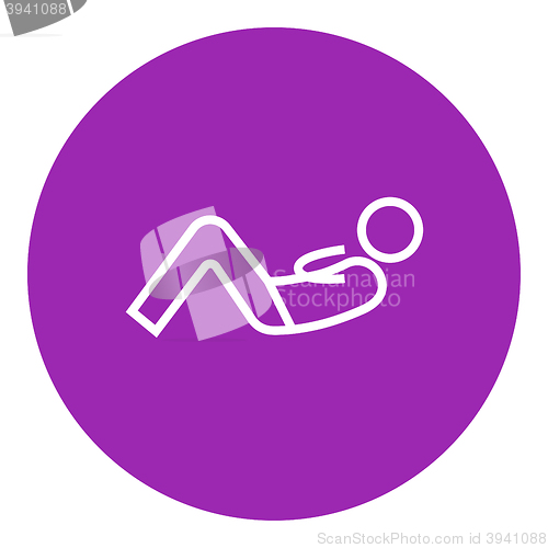 Image of Man doing abdominal crunches line icon.