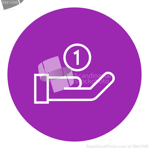 Image of Hand and one coin line icon.