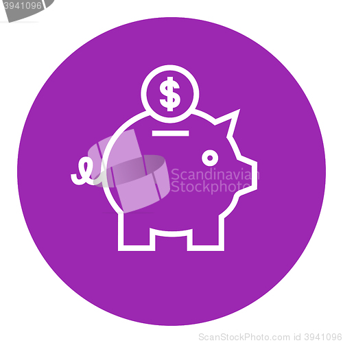 Image of Piggy bank with dollar coin line icon.