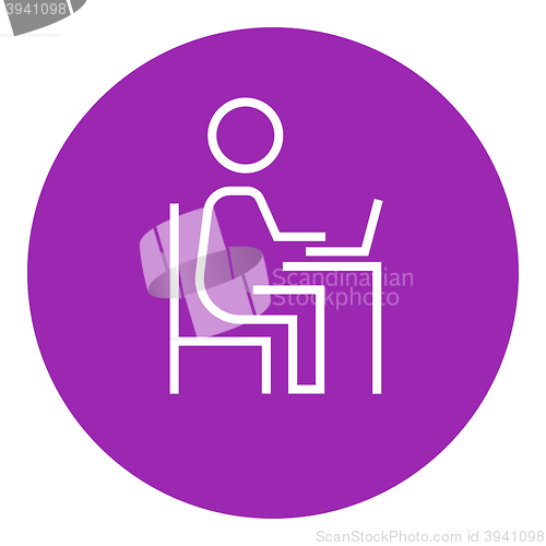 Image of Businessman working at his laptop line icon.