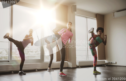 Image of group of women working out and fighting in gym