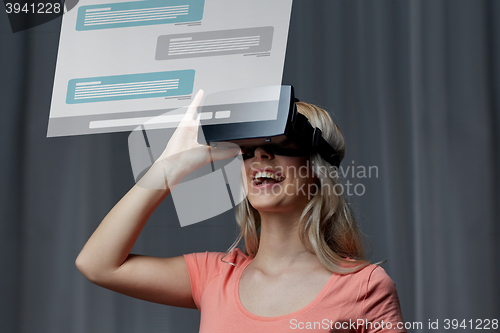 Image of woman in virtual reality headset or 3d glasses