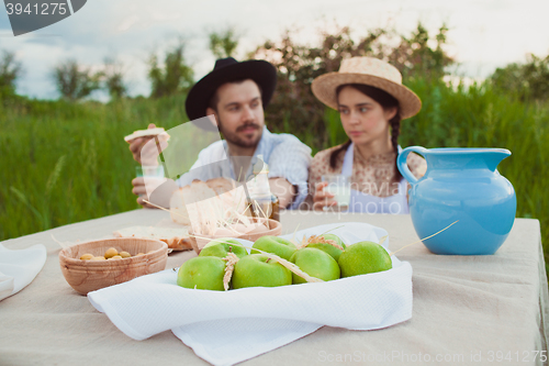 Image of The healthy natural food in the field. Family dinner