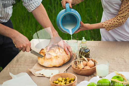 Image of The healthy natural food in the field. Family dinner