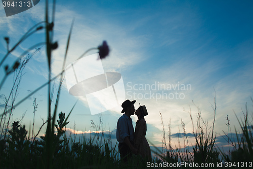 Image of Young couple in love in the meadow