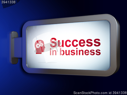 Image of Finance concept: Success In business and Head With Gears on billboard background