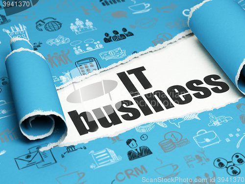 Image of Business concept: black text IT Business under the piece of  torn paper