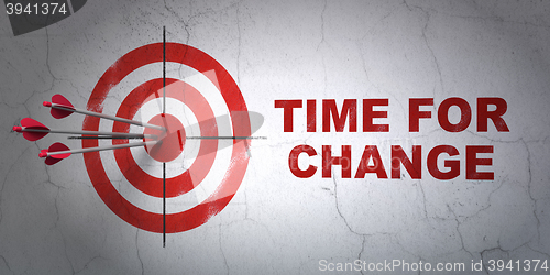Image of Timeline concept: target and Time for Change on wall background
