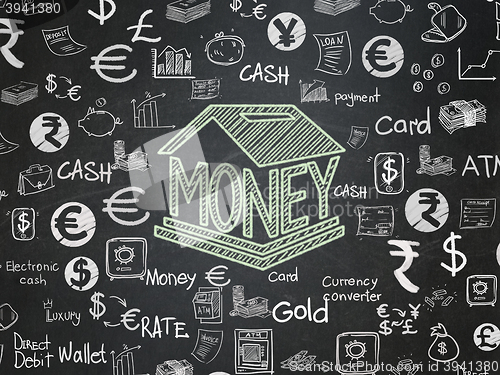 Image of Currency concept: Money Box on School board background