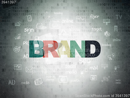 Image of Advertising concept: Brand on Digital Data Paper background