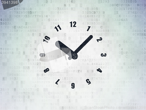 Image of Timeline concept: Clock on Digital Data Paper background