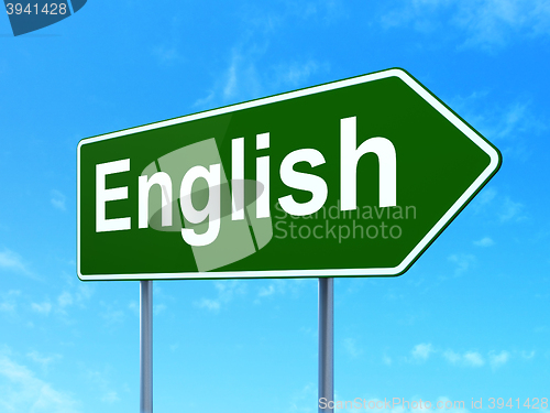 Image of Learning concept: English on road sign background