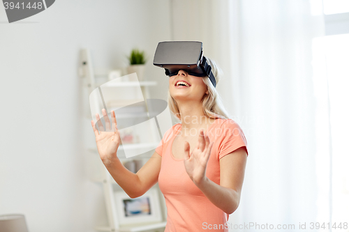 Image of woman in virtual reality headset or 3d glasses