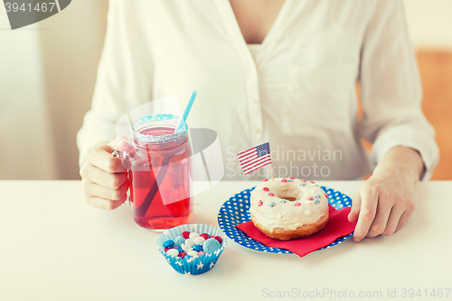 Image of woman celebrating american independence day