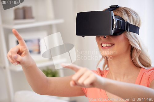 Image of woman in virtual reality headset or 3d glasses