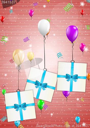 Image of birthday card with balloons and gift