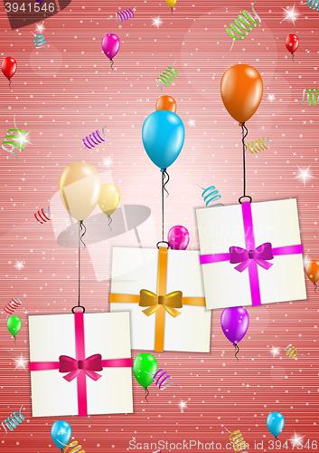 Image of birthday card with balloons and gift