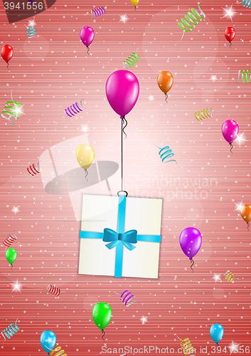 Image of birthday card with balloons and gift