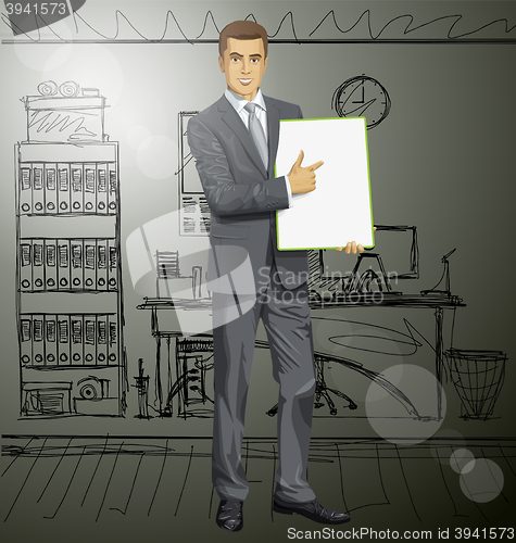 Image of Vector Businessman With Empty Write Board