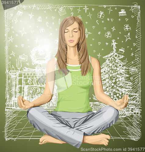 Image of Vector woman meditating in lotus pose