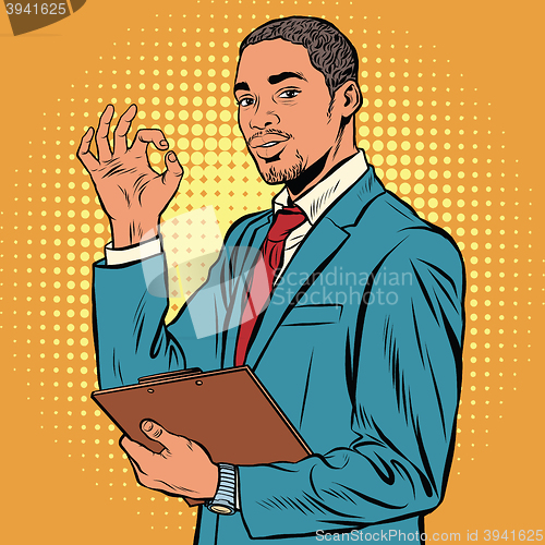 Image of OK gesture black businessman