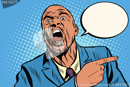 Image of Emotional strong black man pointing finger