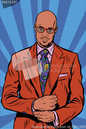 Image of Retro hipster African American, black man, elegant suit and sung