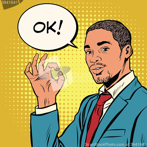 Image of OK gesture black businessman