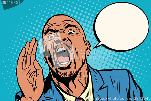 Image of Emotional strong black man calling