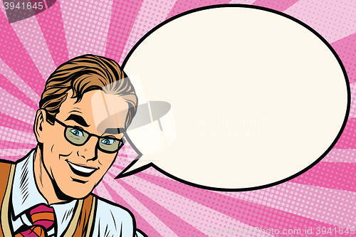 Image of Happy man with glasses  pop art retro