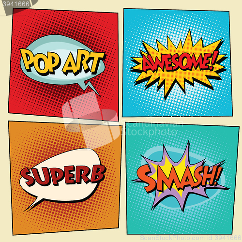 Image of Set of retro comic bubbles pop art phrases