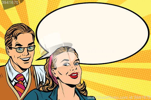 Image of Business people announcement advertising pop art poster
